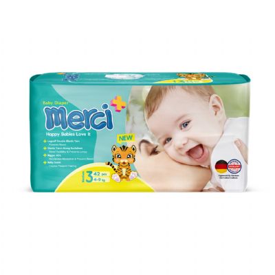 Merci-Baby Diaper  Midi Size 42  Pcs 4packs with wet wipe