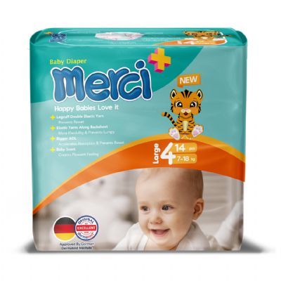 Merci Baby Diaper Maxi (Large) Size 14 Pcs 12 packs