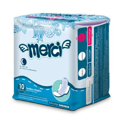 Merci Airlaid Sanitary Napkin OverNight 10 Pcs 24 pack